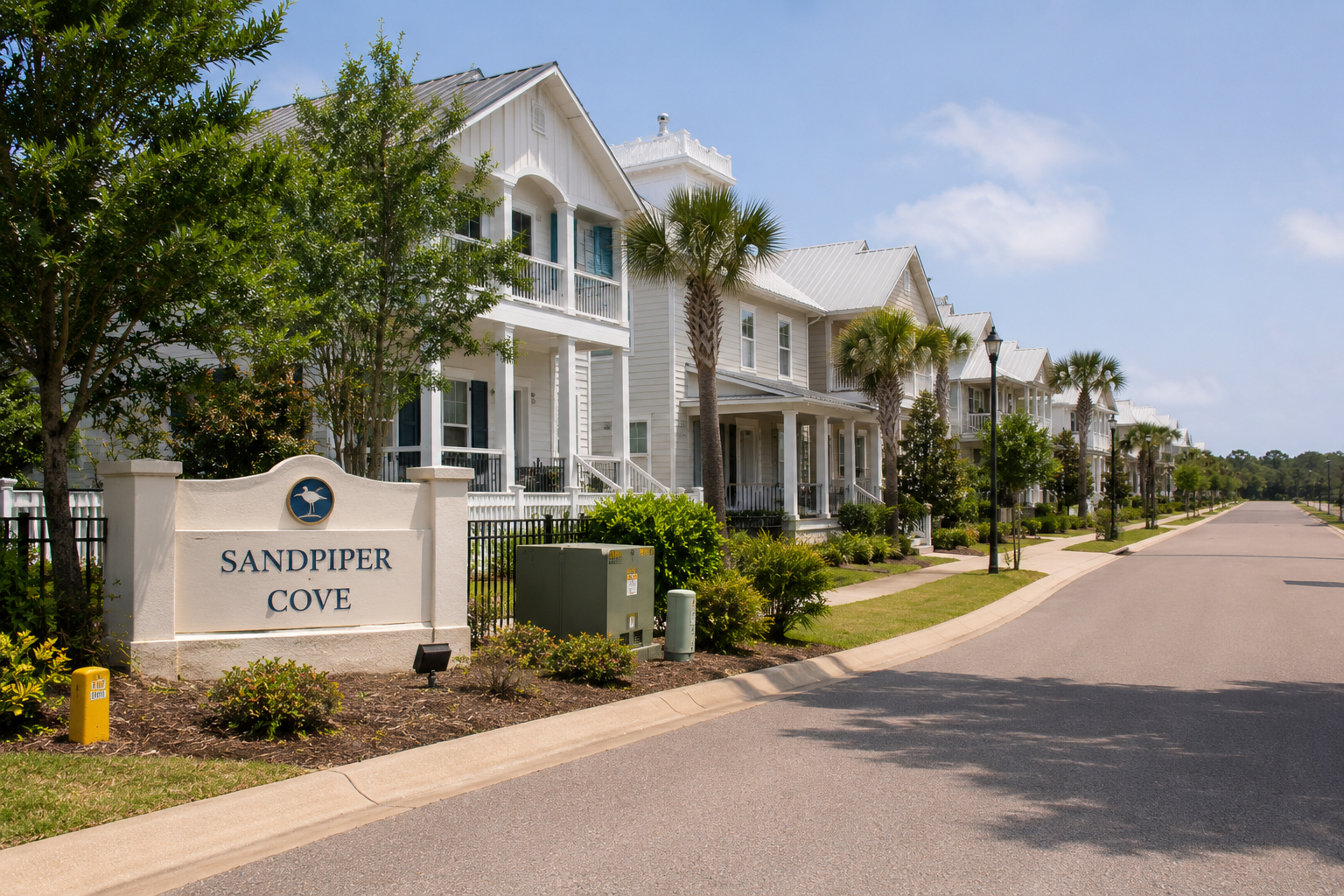 Residential community street in a homeowners association.